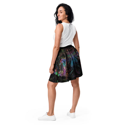Women's Hipyfi Chromatic Dreams Skater Skirt: Vibrant abstract print, elastic waist, flared streetwear design. Back-3
