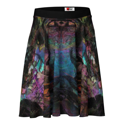 Women's Hipyfi Chromatic Dreams Skater Skirt: Vibrant abstract print, elastic waist, flared streetwear design. front-2