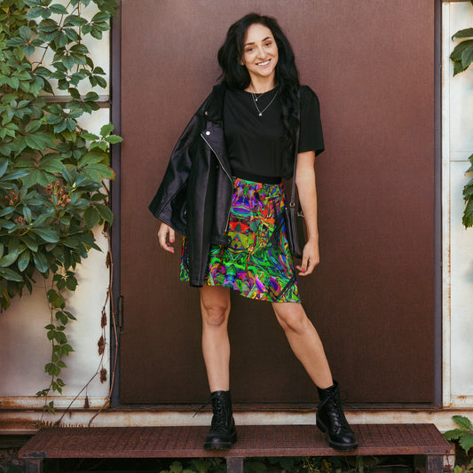 Women’s neon abstract skater skirt with colorful street art print – Hipyfi Clothes & Design Front
