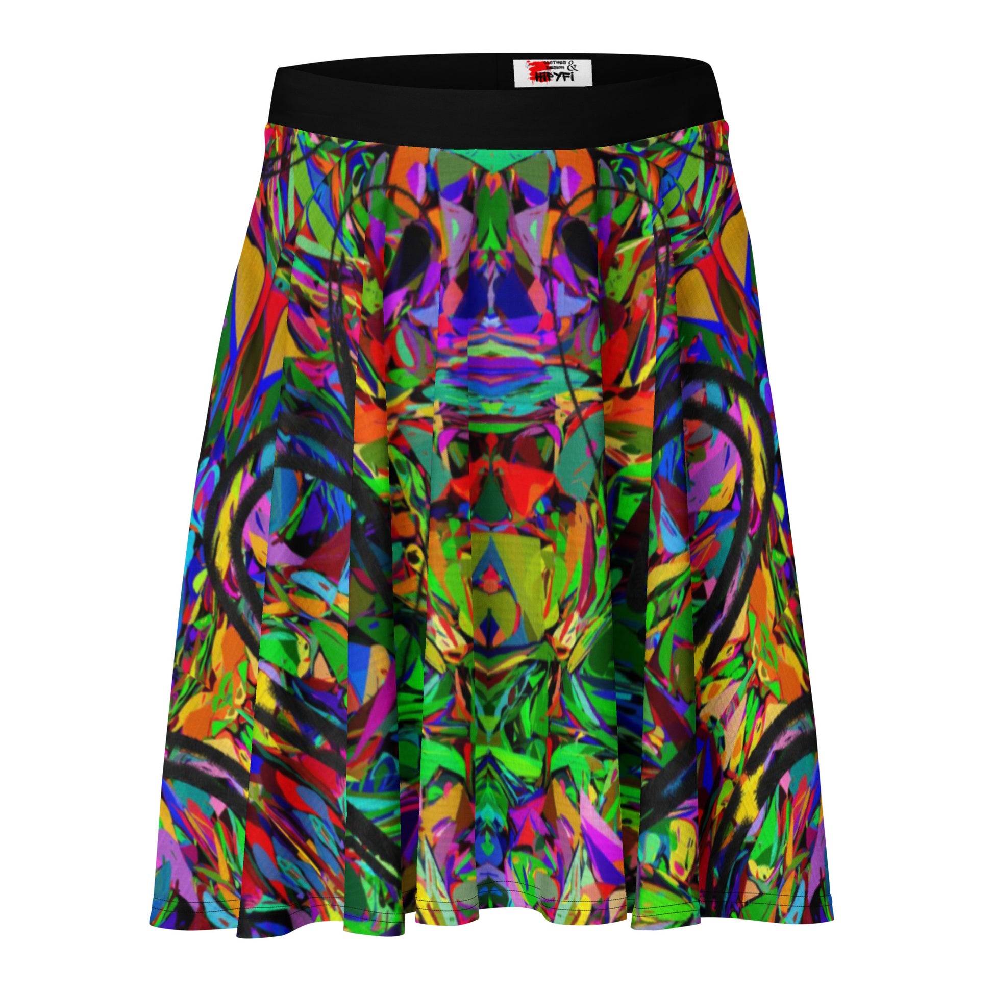 Women’s neon abstract skater skirt with colorful street art print – Hipyfi Clothes & Design Front-4
