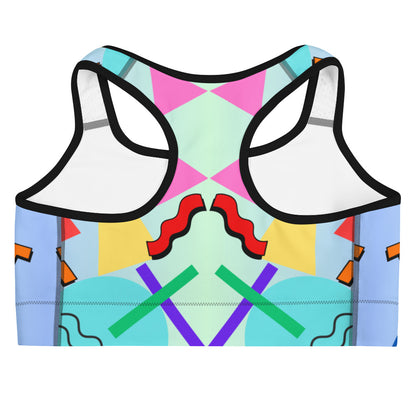 Hipyfi 80s Retro Sports Bra with Memphis pattern – colorful geometric activewear for women. Back-2