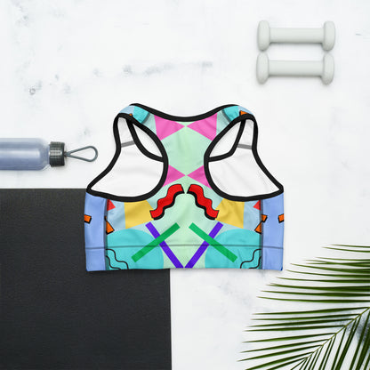 Hipyfi 80s Retro Sports Bra with Memphis pattern – colorful geometric activewear for women. Back