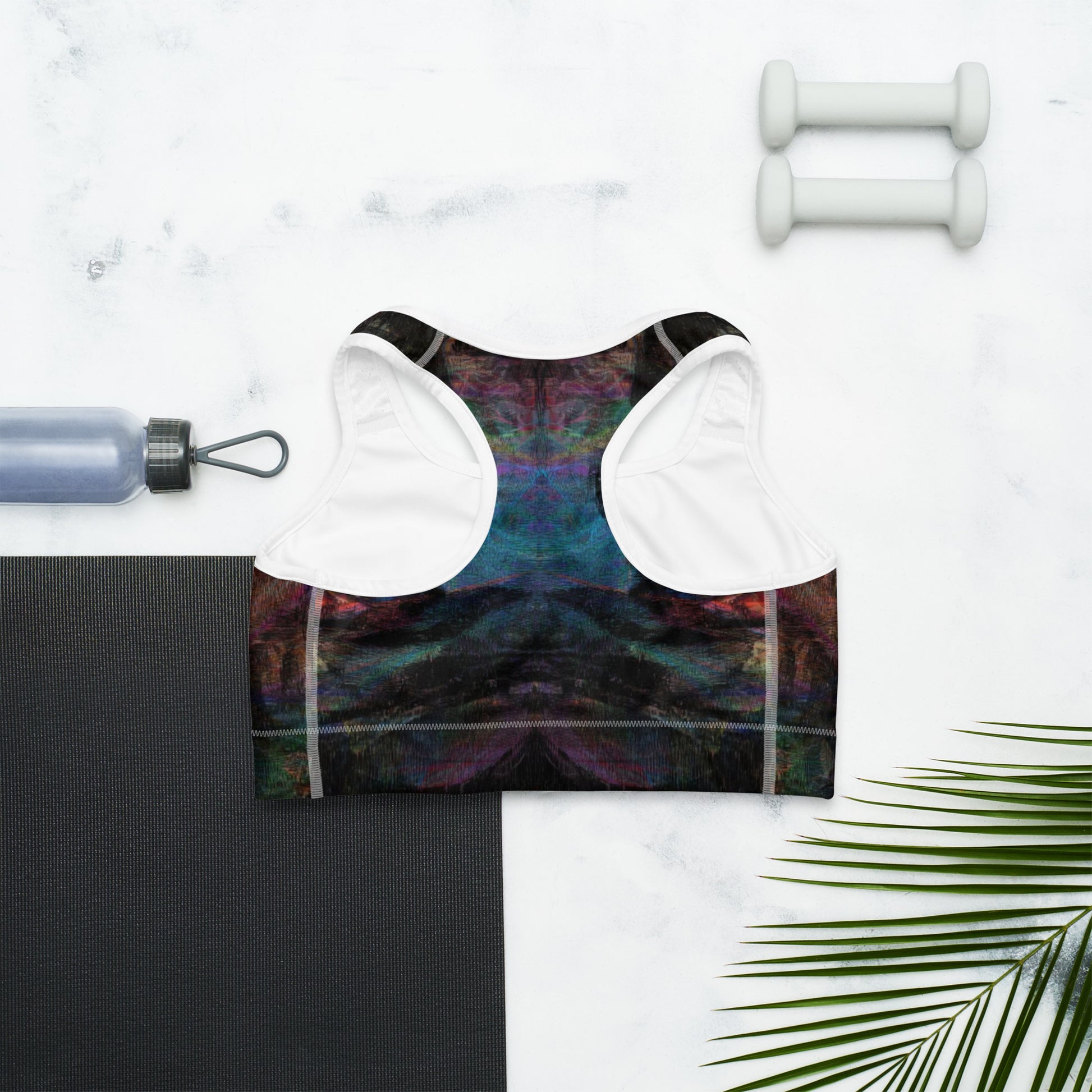 Chromatic Dreams Sports Bra, featuring a scoop neckline, racerback design, and moisture-wicking fabric for medium-support workouts. back