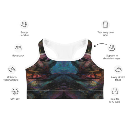 Chromatic Dreams Sports Bra, featuring a scoop neckline, racerback design, and moisture-wicking fabric for medium-support workouts. product-info
