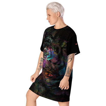Hipyfi Chromatic Dreams T-Shirt Dress’s abstract graphic print, for the Bold & Conscious Woman. left-front-2