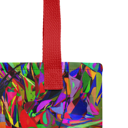 Neon Mythos abstract canvas tote bag with vibrant street art print by Hipyfi Clothes & Design, unisex and eco-friendly. Red-product-details