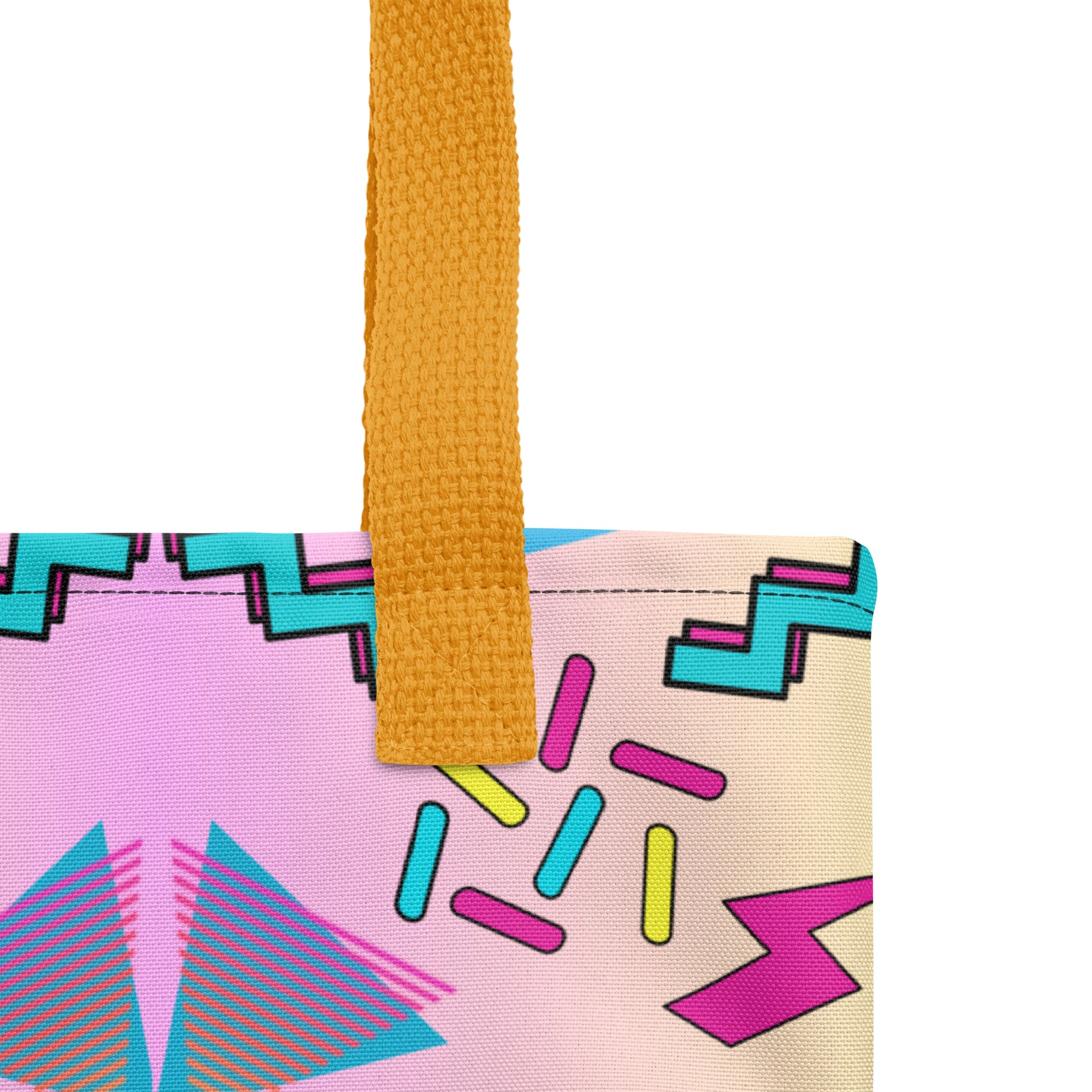 Hipyfi Memphis Style 80s Tote Bag - Geometric Retro Design with vibrant pastel gradient and bold abstract patterns Yellow-product-details