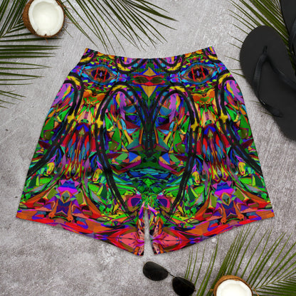 Unisex recycled athletic long shorts with vibrant abstract print – Neon Mythos design by Hipyfi Clothes & Design Back-3