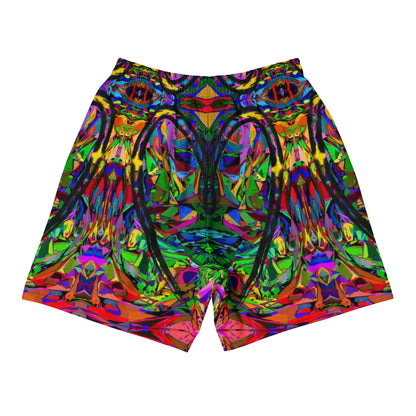 Unisex recycled athletic long shorts with vibrant abstract print – Neon Mythos design by Hipyfi Clothes & Design Back-4
