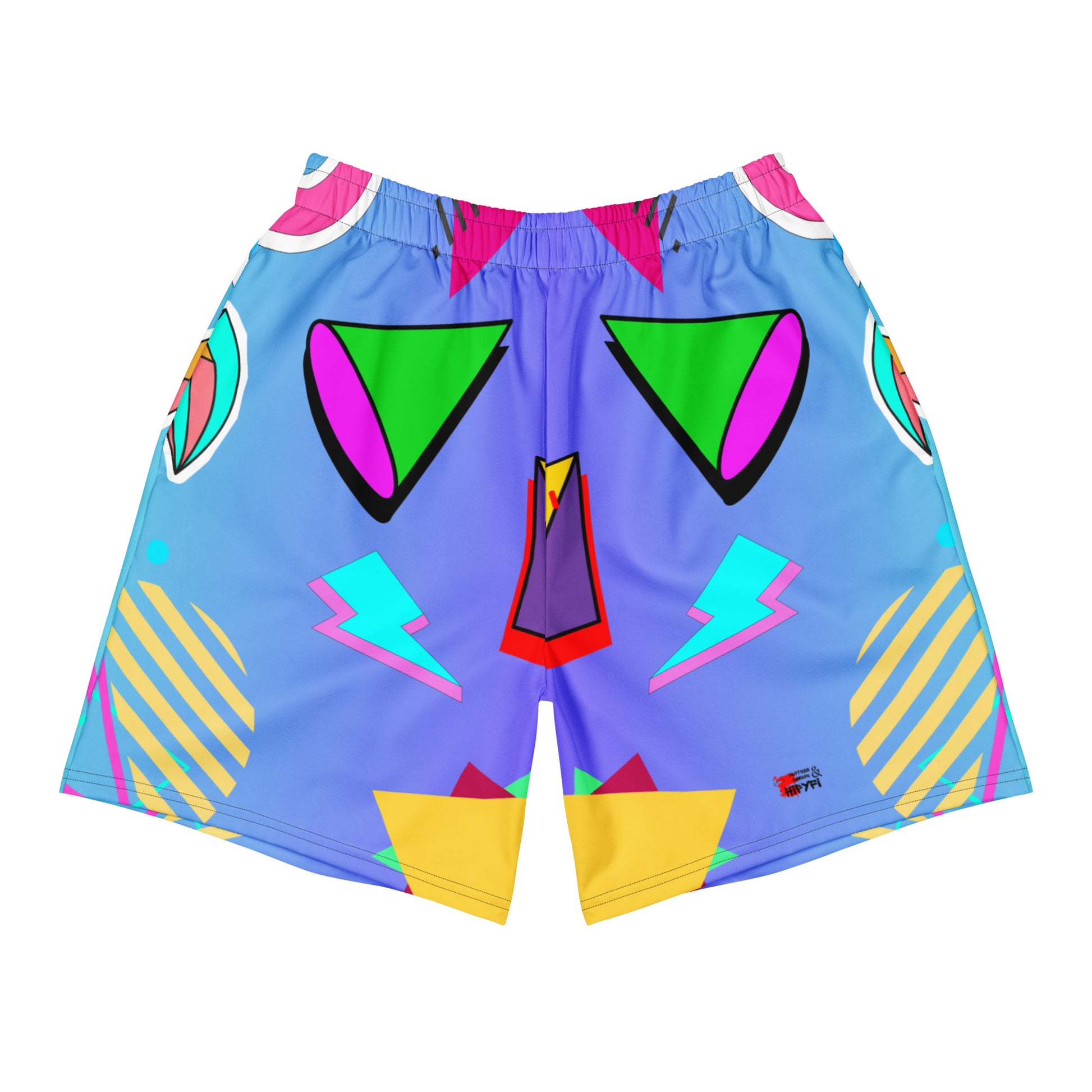 Hipyfi Unisex Retro Neon Gym Shorts – Colorful Memphis Style Athletic Wear.
