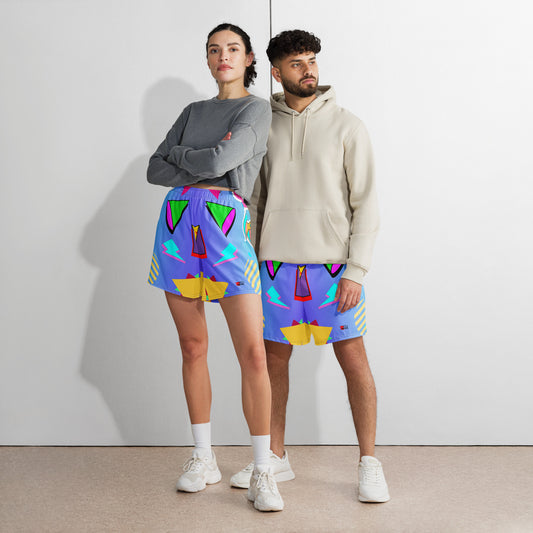 Hipyfi Unisex Retro Neon Gym Shorts – Colorful Memphis Style Athletic Wear.