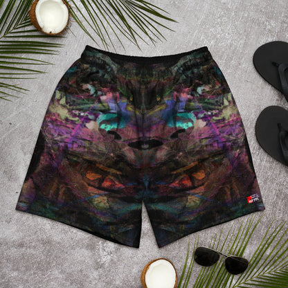 Hipyfi Chromatic Dreams Unisex Long Shorts featuring a vibrant abstract design – eco-friendly and breathable athletic wear. Front-3
