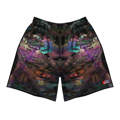 Hipyfi Chromatic Dreams Unisex Long Shorts featuring a vibrant abstract design – eco-friendly and breathable athletic wear. Front-4