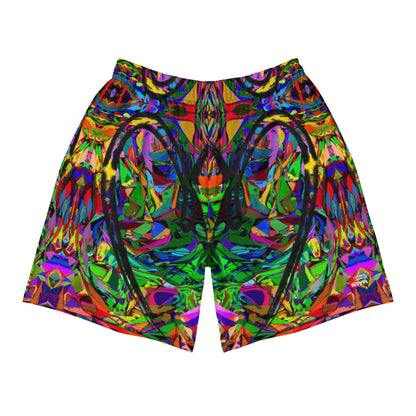 Unisex recycled athletic long shorts with vibrant abstract print – Neon Mythos design by Hipyfi Clothes & Design Front-4
