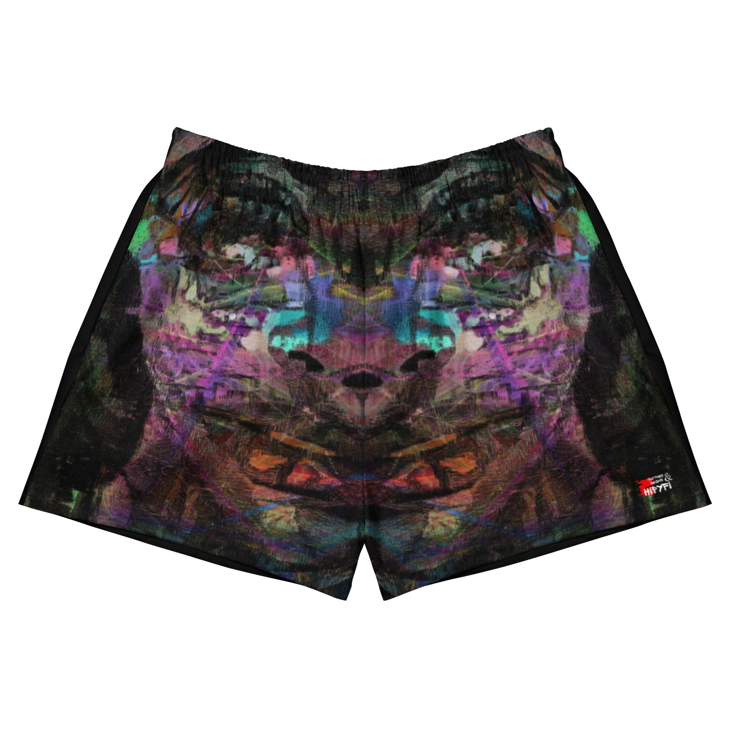 Chromatic Dreams eco-friendly unisex athletic shorts with colorful abstract print by Hipyfi Clothes & Design Front-4