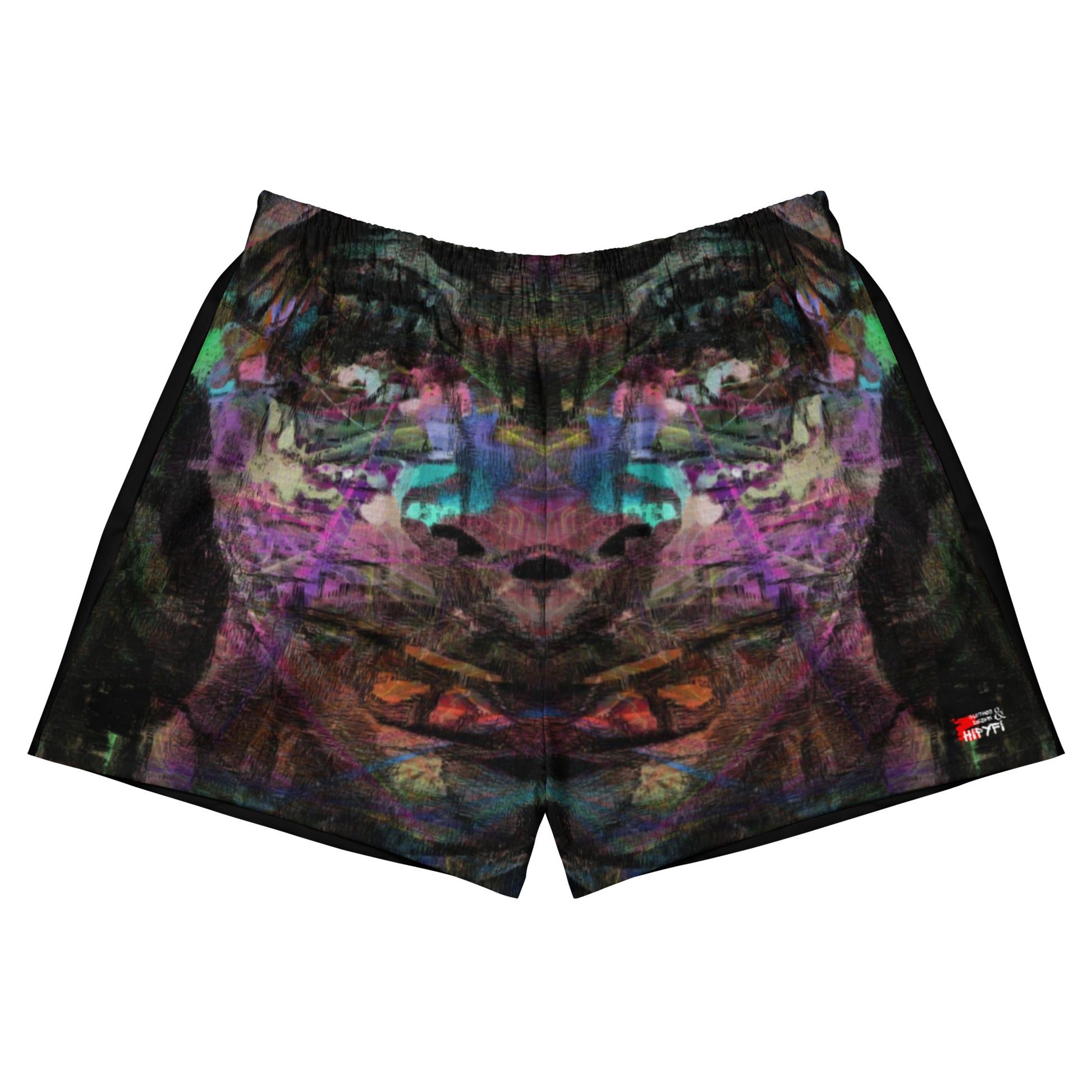 Chromatic Dreams eco-friendly unisex athletic shorts with colorful abstract print by Hipyfi Clothes & Design Front-4