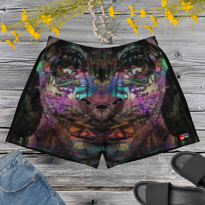 Chromatic Dreams eco-friendly unisex athletic shorts with colorful abstract print by Hipyfi Clothes & Design Front-3
