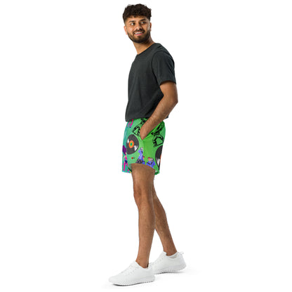 Hipyfi 80s Neon Workout Shorts – Unisex retro athletic shorts with vibrant 1980s dancewear design. left-3