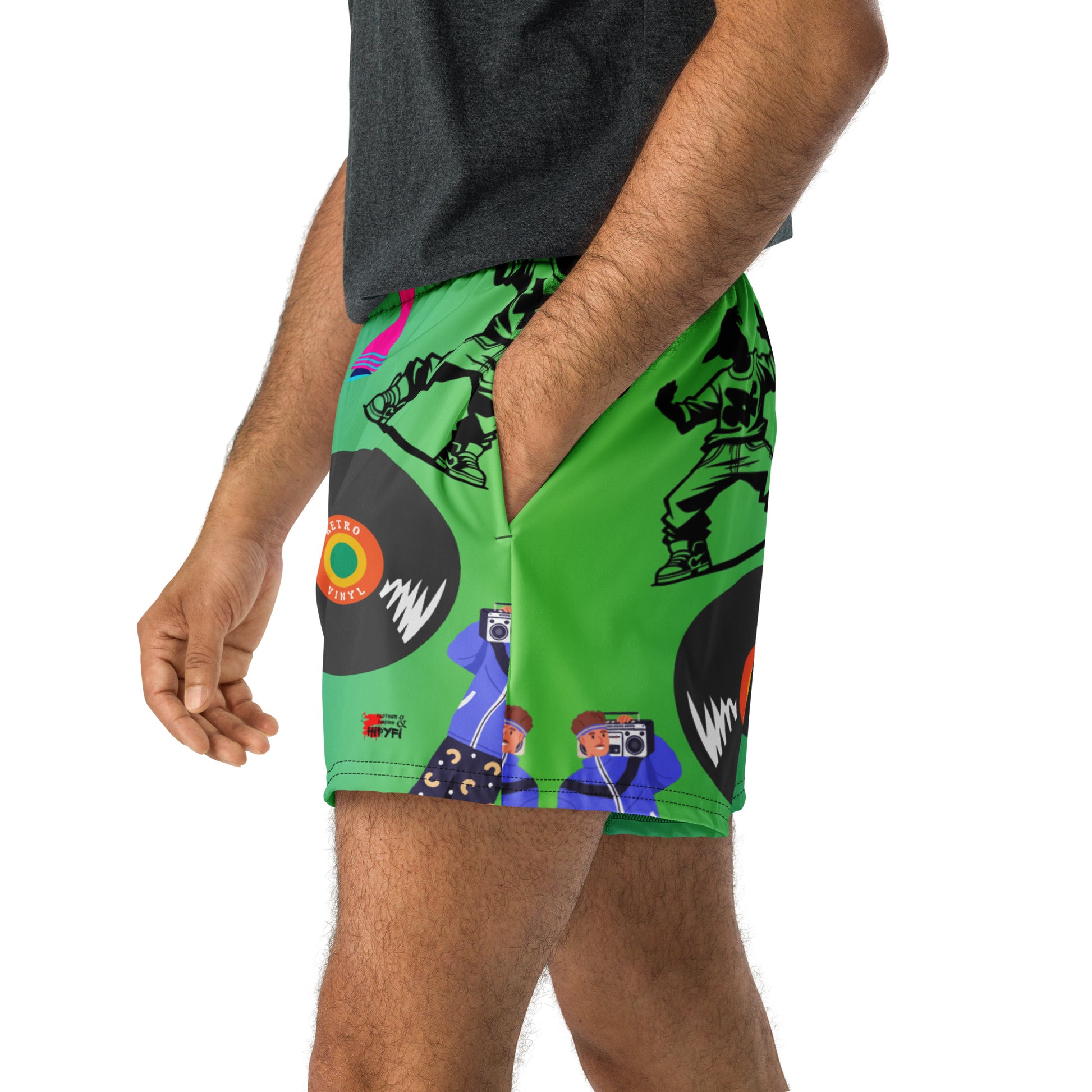 Hipyfi 80s Neon Workout Shorts – Unisex retro athletic shorts with vibrant 1980s dancewear design. zoomed-in-3