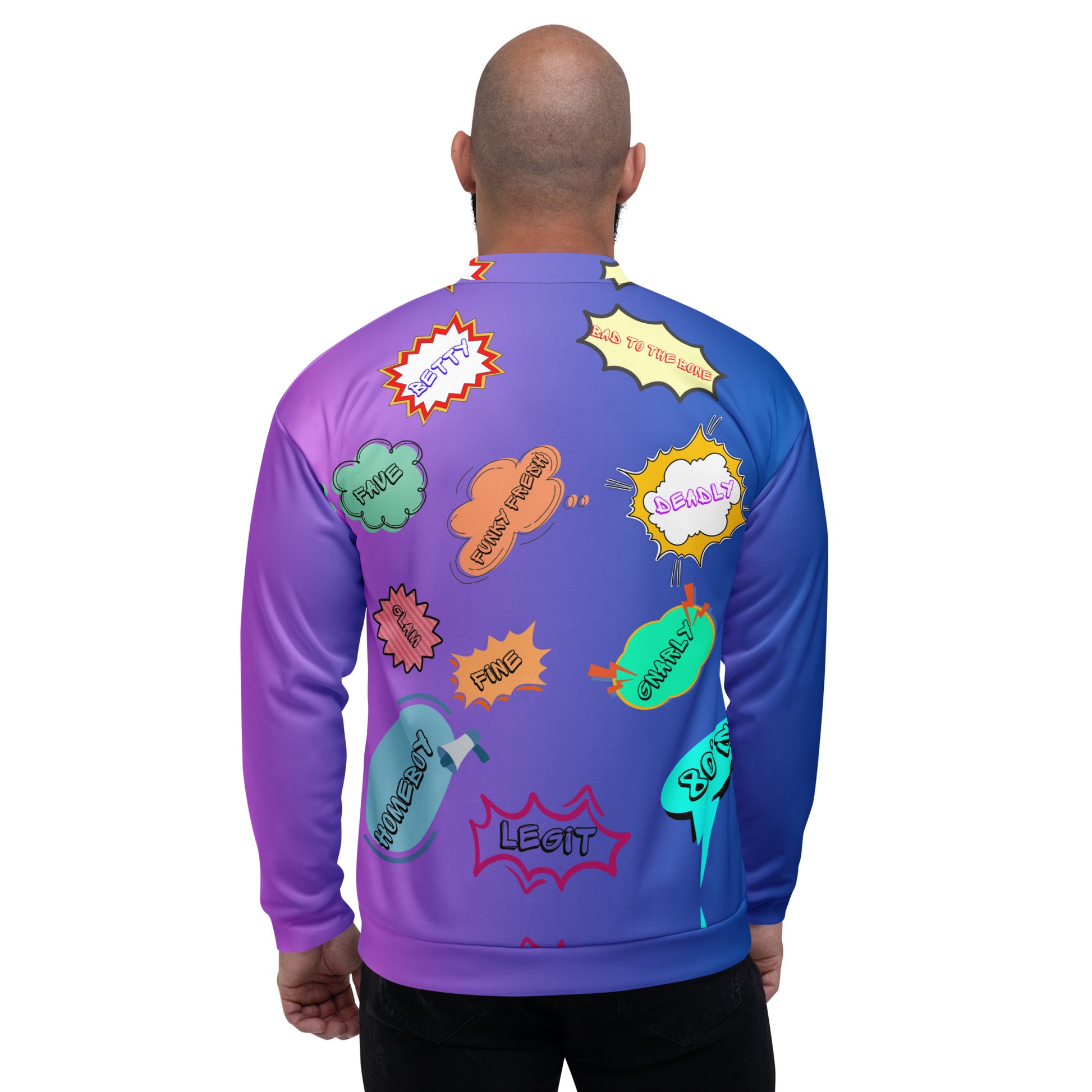 Unisex 80s comic bomber jacket with retro pop art design by Hipyfi Clothes & Design. back-3