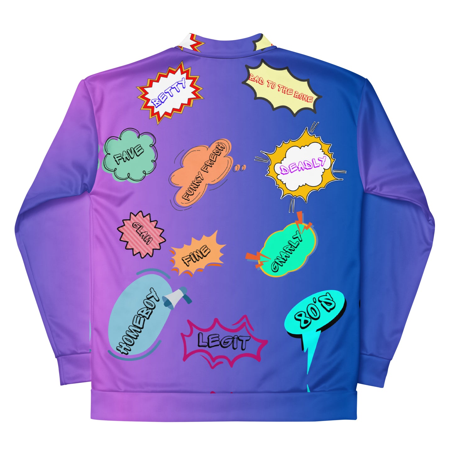 Unisex 80s comic bomber jacket with retro pop art design by Hipyfi Clothes & Design. back-6