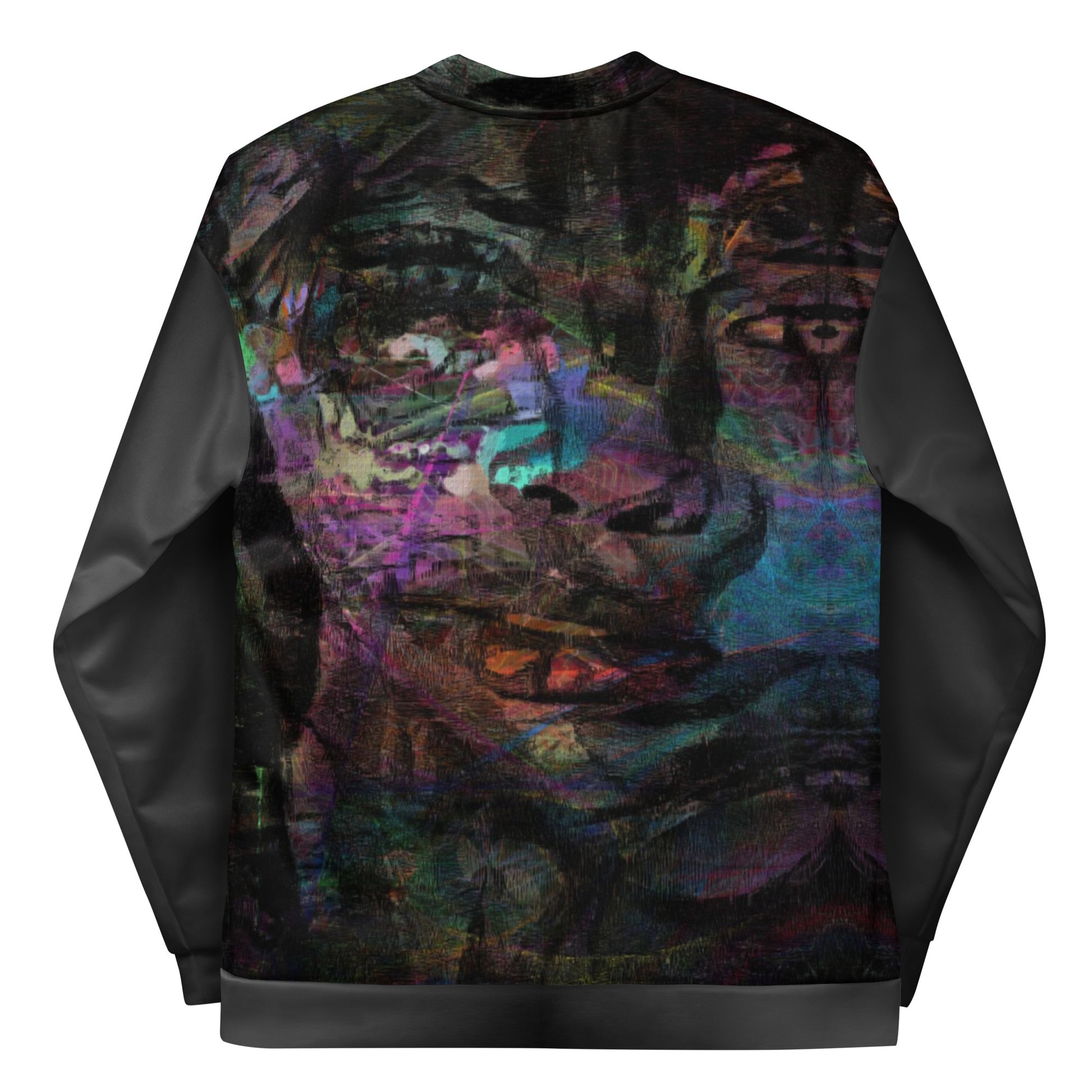 Chromatic Dreams Unisex Abstract Bomber Jacket with vibrant colorful print, featuring abstract art design, by Hipyfi Clothes & Design back-6