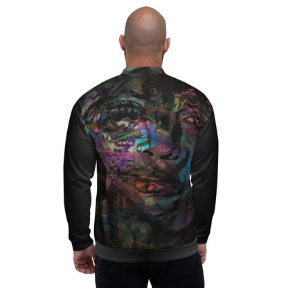 Chromatic Dreams Unisex Abstract Bomber Jacket with vibrant colorful print, featuring abstract art design, by Hipyfi Clothes & Design back-3