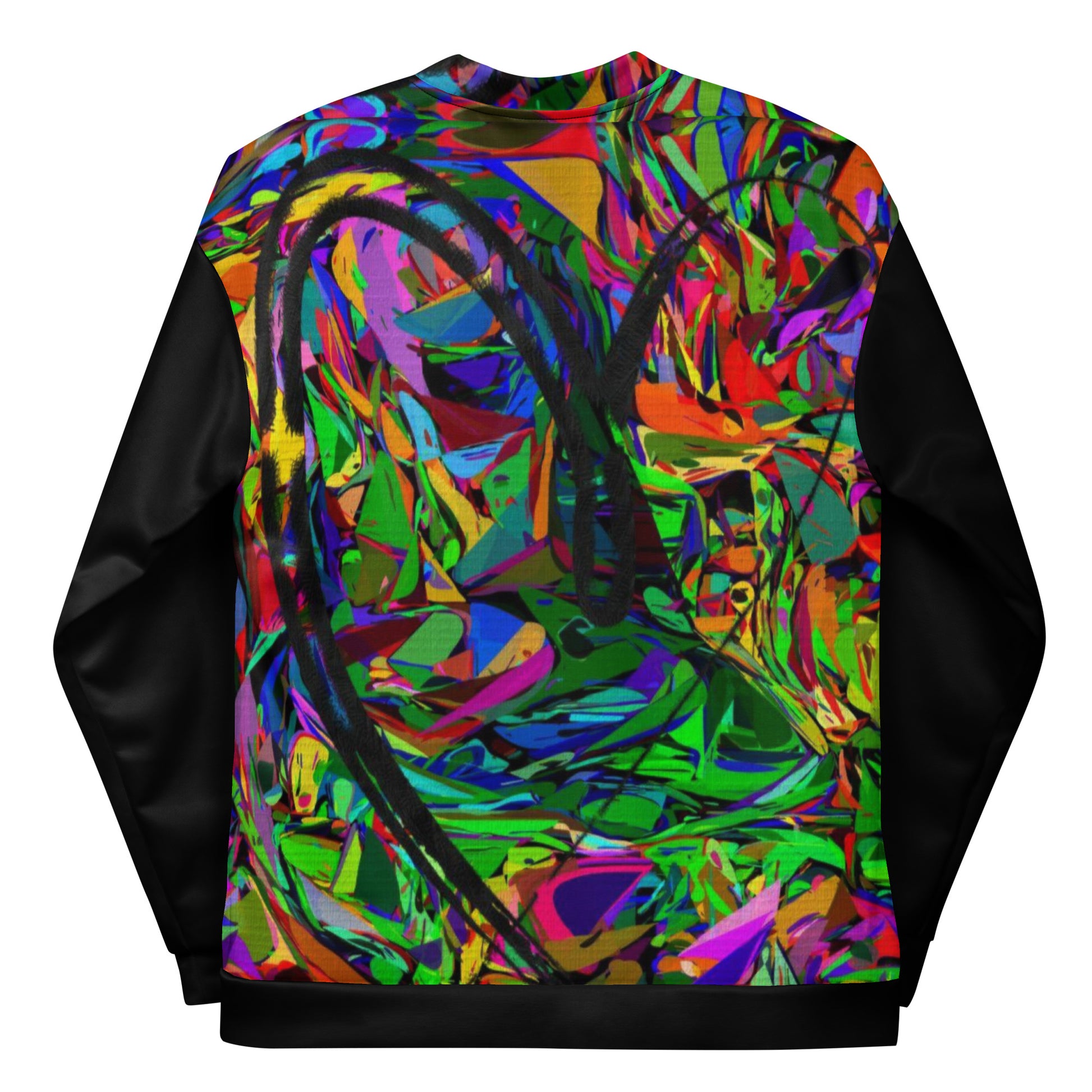 Unisex bomber jacket with vibrant neon abstract print – streetwear by Hipyfi Clothes & Design Back-7