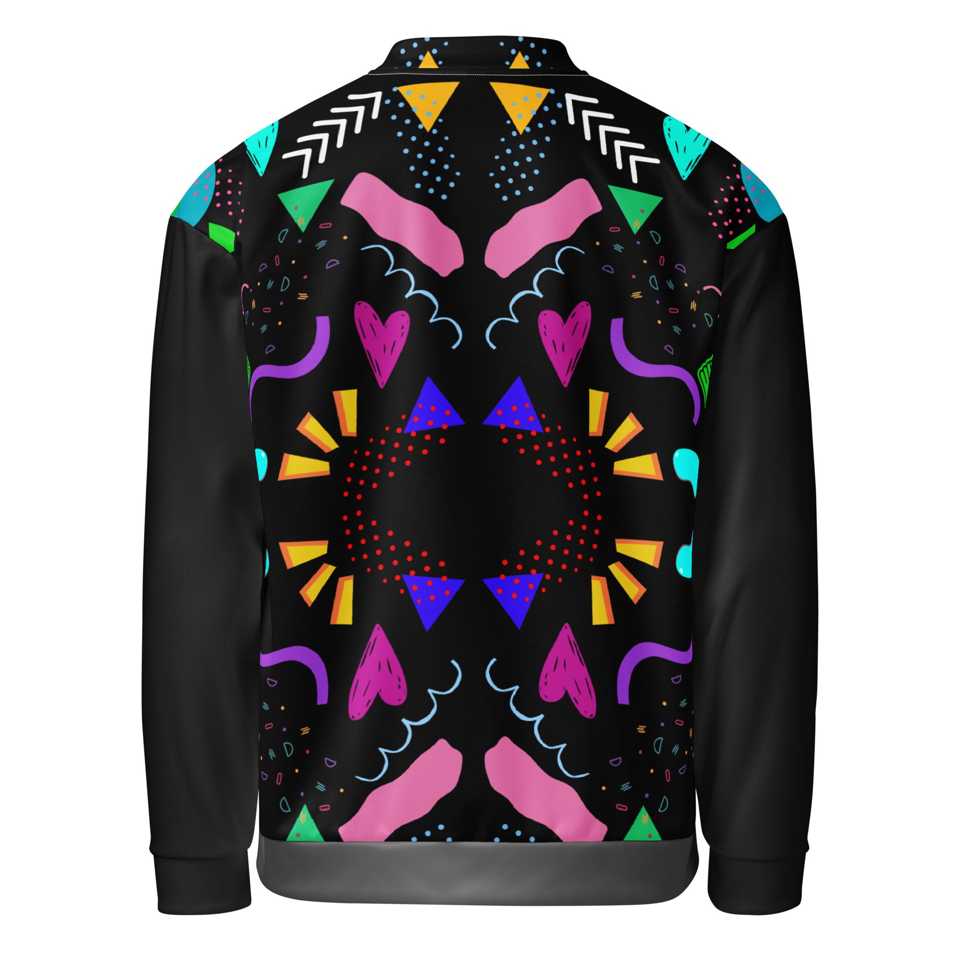 Unisex bomber jacket with retro pop art Memphis design by Hipyfi Clothes & Design. back-6