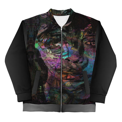 Chromatic Dreams Unisex Abstract Bomber Jacket with vibrant colorful print, featuring abstract art design, by Hipyfi Clothes & Design front-6
