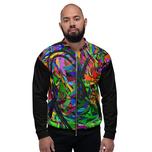 Unisex bomber jacket with vibrant neon abstract print – streetwear by Hipyfi Clothes & Design Front