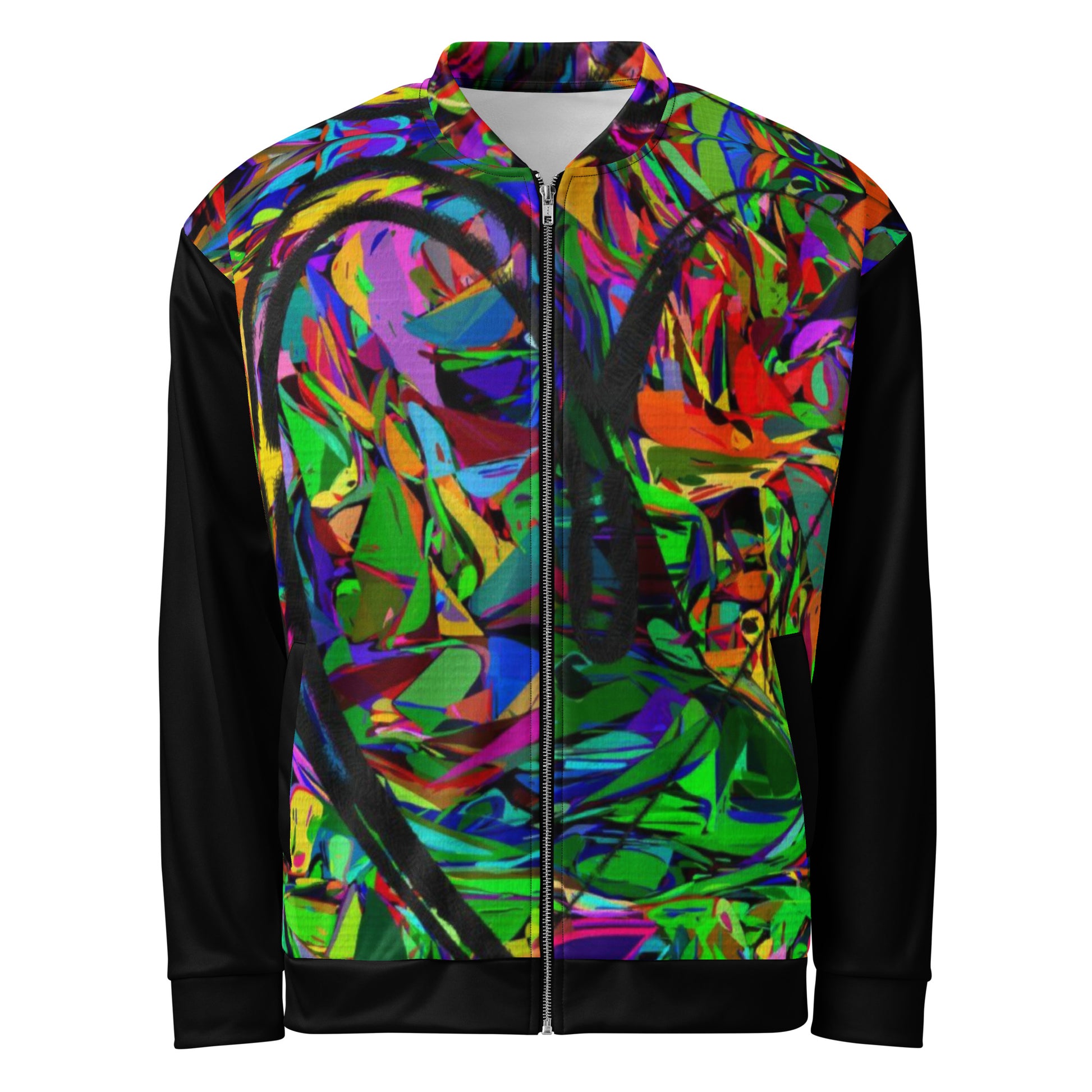 Unisex bomber jacket with vibrant neon abstract print – streetwear by Hipyfi Clothes & Design Front-5