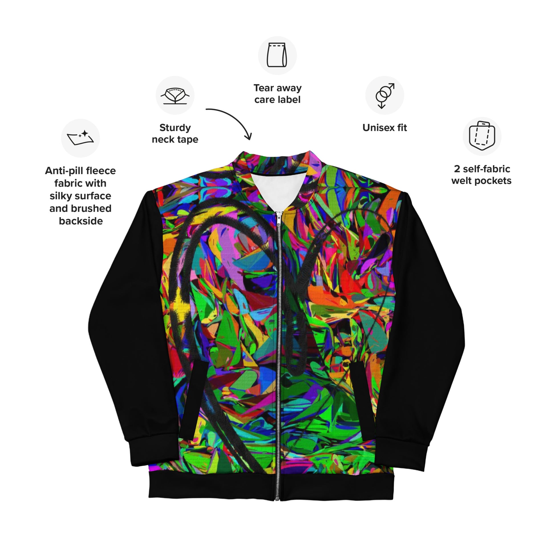 Unisex bomber jacket with vibrant neon abstract print – streetwear by Hipyfi Clothes & Design Product-Info