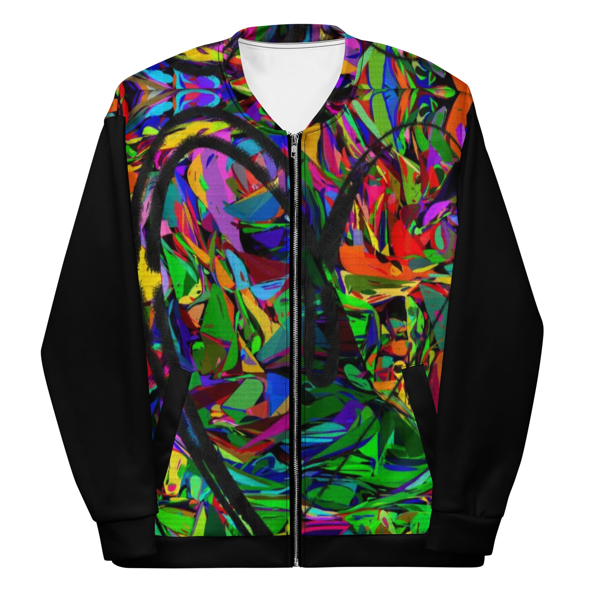 Unisex bomber jacket with vibrant neon abstract print – streetwear by Hipyfi Clothes & Design Front-7