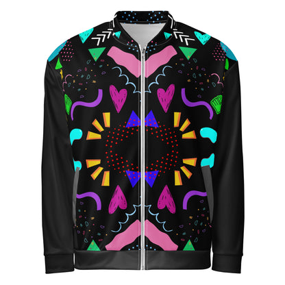 Unisex bomber jacket with retro pop art Memphis design by Hipyfi Clothes & Design. front-6