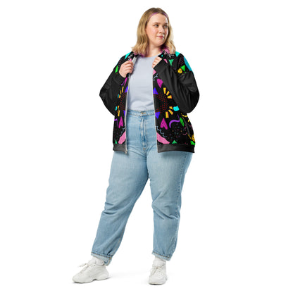 Unisex bomber jacket with retro pop art Memphis design by Hipyfi Clothes & Design. front-3