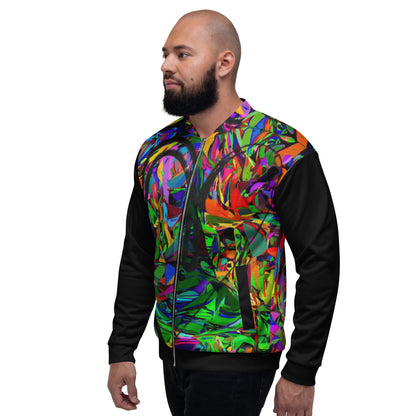 Unisex bomber jacket with vibrant neon abstract print – streetwear by Hipyfi Clothes & Design Left