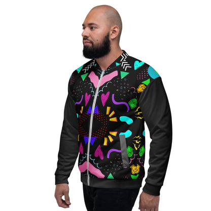 Unisex bomber jacket with retro pop art Memphis design by Hipyfi Clothes & Design. left-2