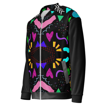 Unisex bomber jacket with retro pop art Memphis design by Hipyfi Clothes & Design. left-front-6