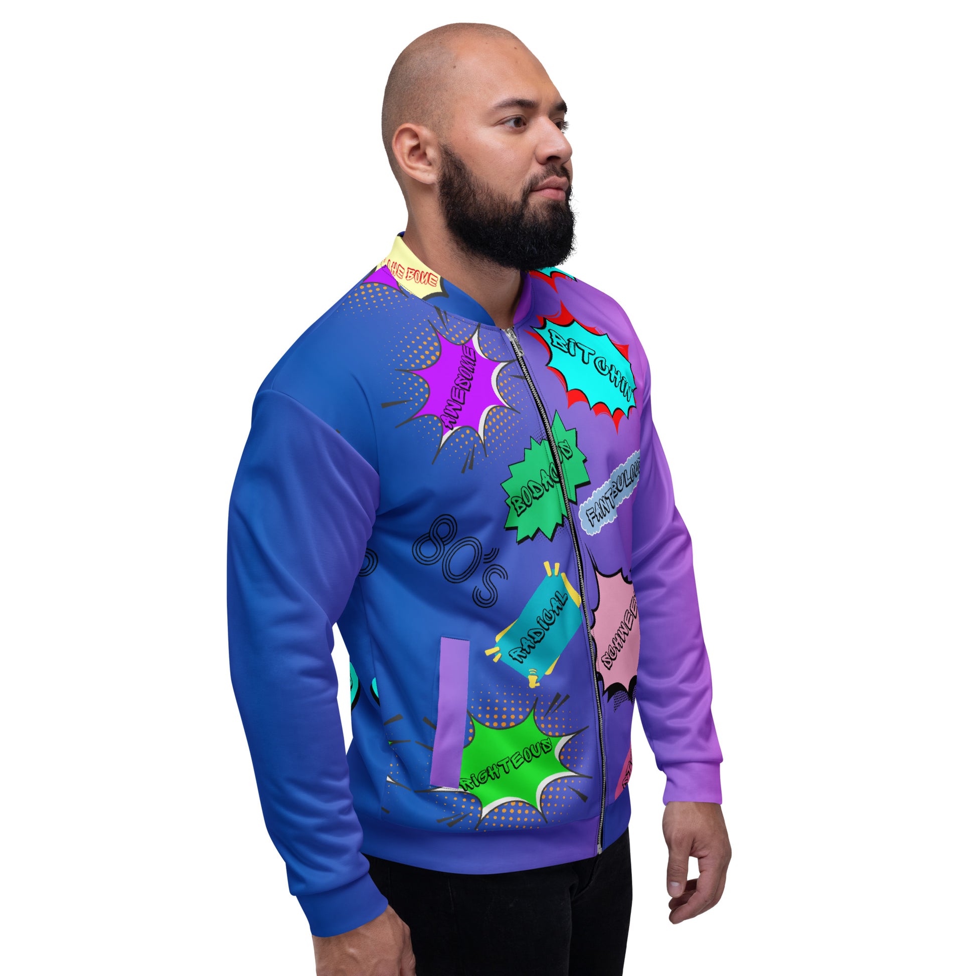 Unisex 80s comic bomber jacket with retro pop art design by Hipyfi Clothes & Design. right-3