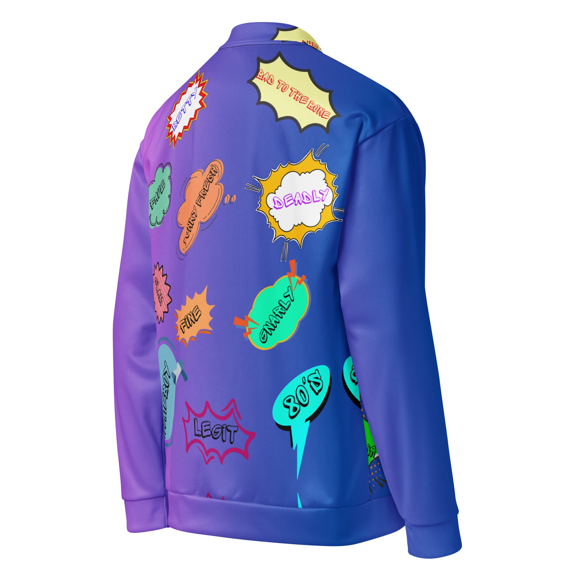 Unisex 80s comic bomber jacket with retro pop art design by Hipyfi Clothes & Design. right-back-5