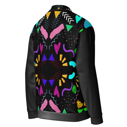 Unisex bomber jacket with retro pop art Memphis design by Hipyfi Clothes & Design. right-back-6