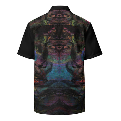 Hipyfi Colorful unisex button-up shirt with abstract and modern design in vibrant colors. Ideal for summer, with UPF50+ sun protection. back-6
