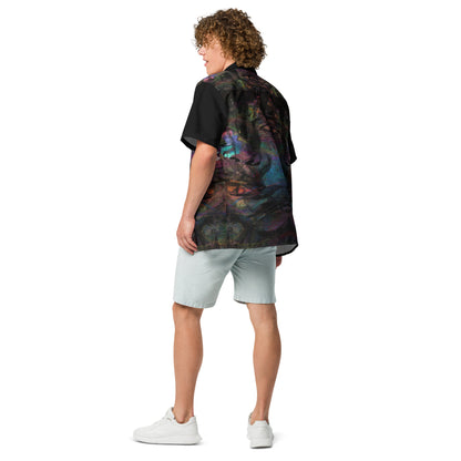Hipyfi Colorful unisex button-up shirt with abstract and modern design in vibrant colors. Ideal for summer, with UPF50+ sun protection. back-4