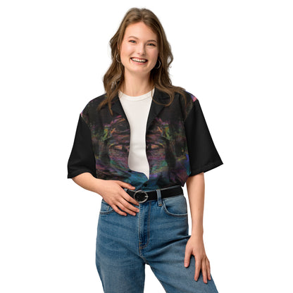 Hipyfi Colorful unisex button-up shirt with abstract and modern design in vibrant colors. Ideal for summer, with UPF50+ sun protection. front-2