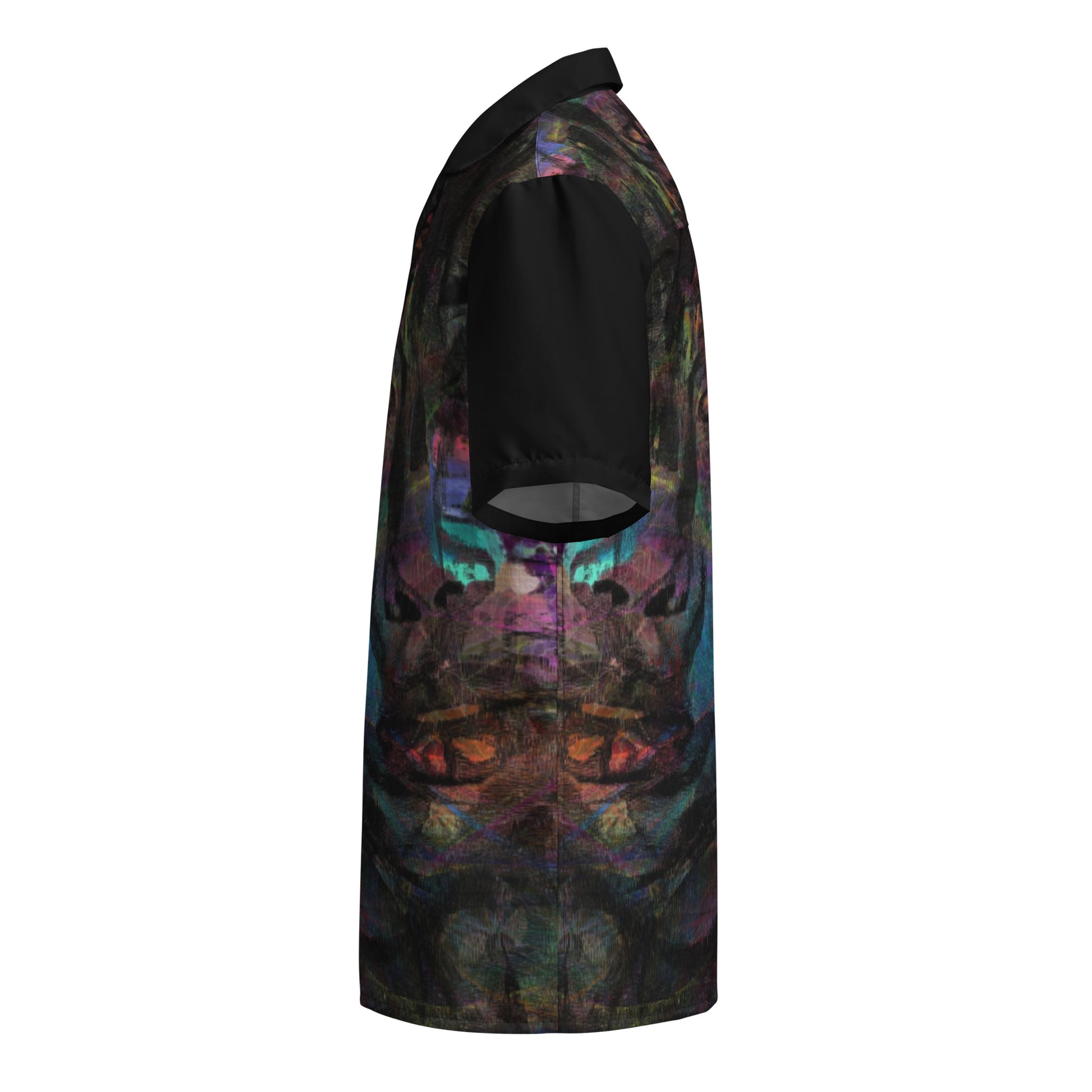 Hipyfi Colorful unisex button-up shirt with abstract and modern design in vibrant colors. Ideal for summer, with UPF50+ sun protection. left-6