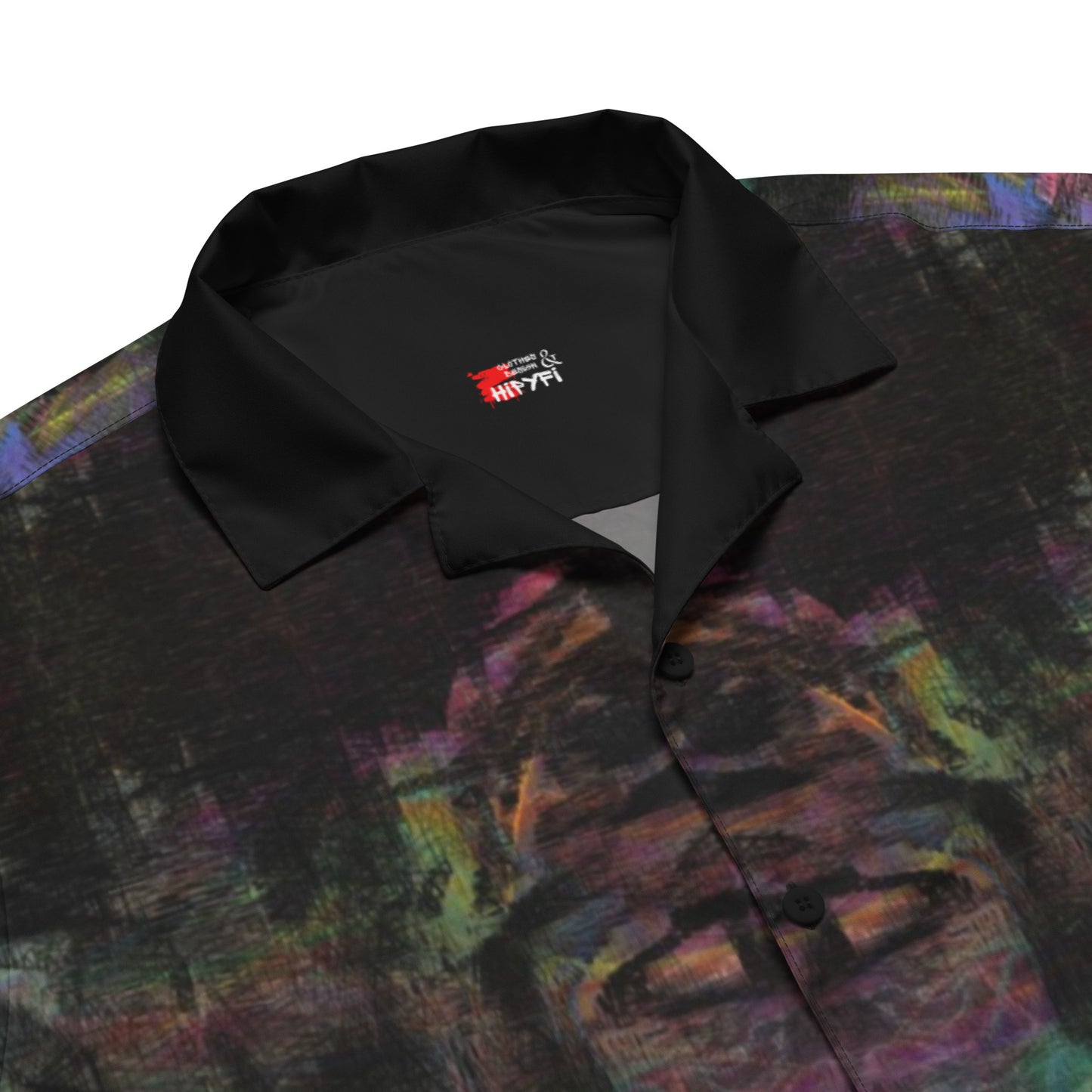 Hipyfi Colorful unisex button-up shirt with abstract and modern design in vibrant colors. Ideal for summer, with UPF50+ sun protection. product-details