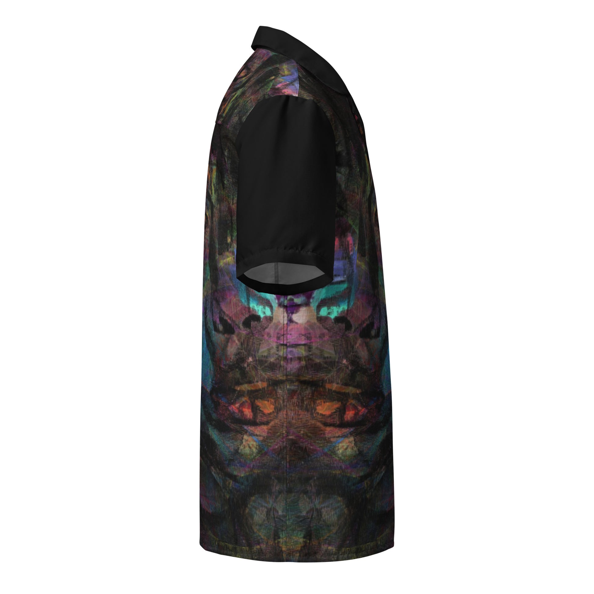 Hipyfi Colorful unisex button-up shirt with abstract and modern design in vibrant colors. Ideal for summer, with UPF50+ sun protection. right-6