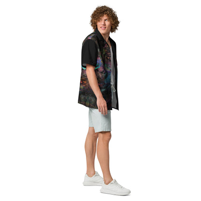 Hipyfi Colorful unisex button-up shirt with abstract and modern design in vibrant colors. Ideal for summer, with UPF50+ sun protection. right-3