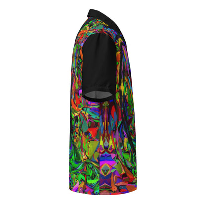 Unisex abstract neon print button-up shirt with vibrant street art design by Hipyfi Clothes & Design Right-6